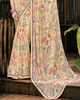Vishal Prints Light Beige Printed Georgette Saree With Fancy Border