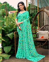 Vishal Prints Pastel Green Printed Georgette Saree With Fancy Border