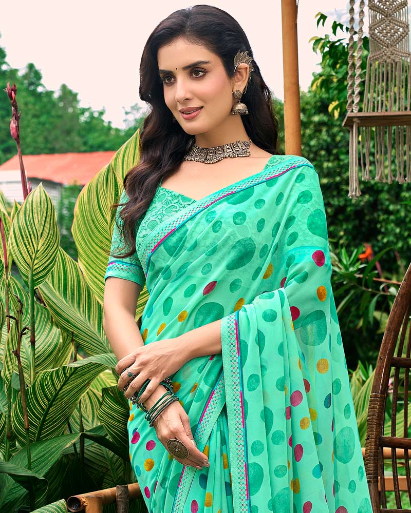 Vishal Prints Pastel Green Printed Georgette Saree With Fancy Border