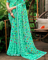 Vishal Prints Pastel Green Printed Georgette Saree With Fancy Border
