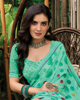 Vishal Prints Pastel Green Printed Georgette Saree With Fancy Border