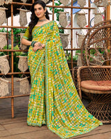 Vishal Prints Brownish Yellow Printed Georgette Saree With Fancy Border