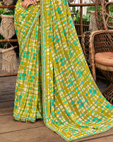 Vishal Prints Brownish Yellow Printed Georgette Saree With Fancy Border