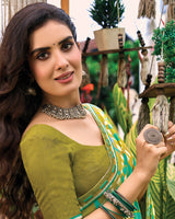 Vishal Prints Brownish Yellow Printed Georgette Saree With Fancy Border