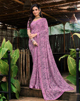 Vishal Prints Dusty Rose Pink Printed Georgette Saree With Fancy Border