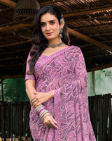 Vishal Prints Dusty Rose Pink Printed Georgette Saree With Fancy Border