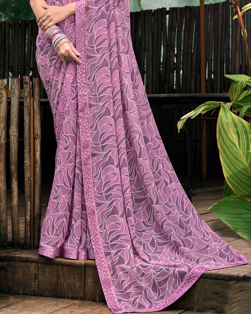 Vishal Prints Dusty Rose Pink Printed Georgette Saree With Fancy Border