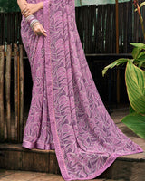 Vishal Prints Dusty Rose Pink Printed Georgette Saree With Fancy Border