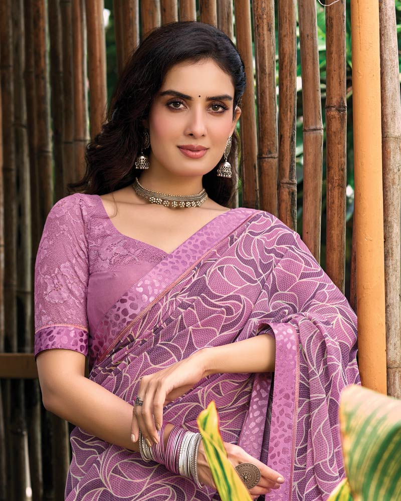 Vishal Prints Dusty Rose Pink Printed Georgette Saree With Fancy Border