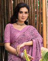 Vishal Prints Dusty Rose Pink Printed Georgette Saree With Fancy Border