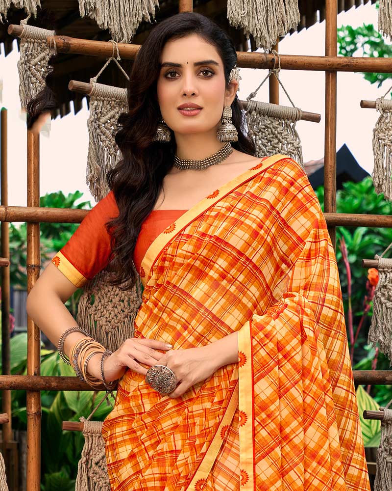 Vishal Prints Pumpkin Orange Printed Georgette Saree With Fancy Border