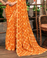 Vishal Prints Pumpkin Orange Printed Georgette Saree With Fancy Border