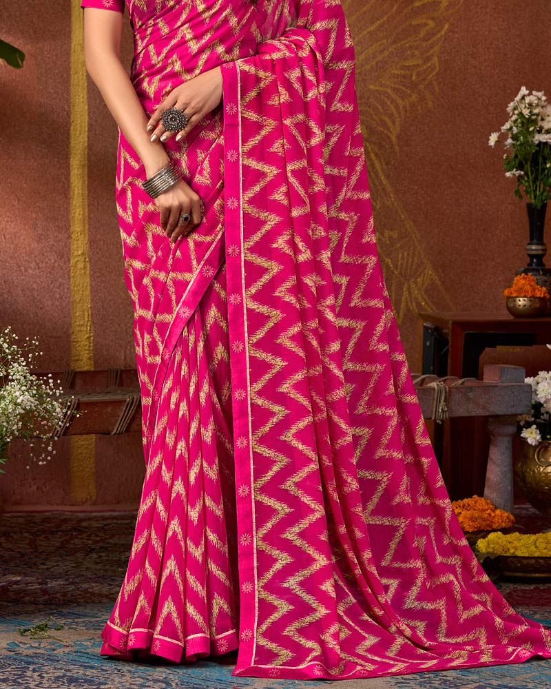 Vishal Prints Dark Hot Pink Printed Georgette Saree With Fancy Border