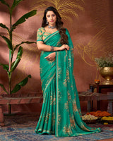 Vishal Prints Pine Green Printed Georgette Saree With Fancy Border