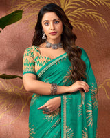 Vishal Prints Pine Green Printed Georgette Saree With Fancy Border