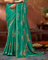 Vishal Prints Pine Green Printed Georgette Saree With Fancy Border