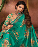 Vishal Prints Pine Green Printed Georgette Saree With Fancy Border