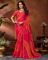 Vishal Prints Pinkish Red Printed Georgette Saree With Fancy Border