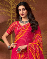 Vishal Prints Pinkish Red Printed Georgette Saree With Fancy Border