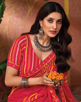 Vishal Prints Pinkish Red Printed Georgette Saree With Fancy Border