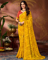 Vishal Prints Chrome Yellow Printed Georgette Saree With Fancy Border