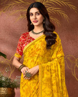 Vishal Prints Chrome Yellow Printed Georgette Saree With Fancy Border