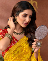 Vishal Prints Chrome Yellow Printed Georgette Saree With Fancy Border