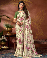 Vishal Prints Spanish White Printed Georgette Saree With Fancy Border