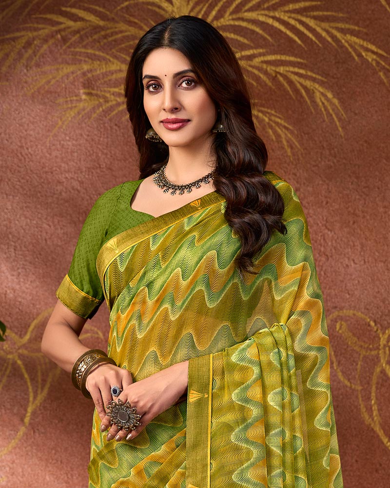 Vishal Prints Lemon Ginger Printed Georgette Saree With Fancy Border