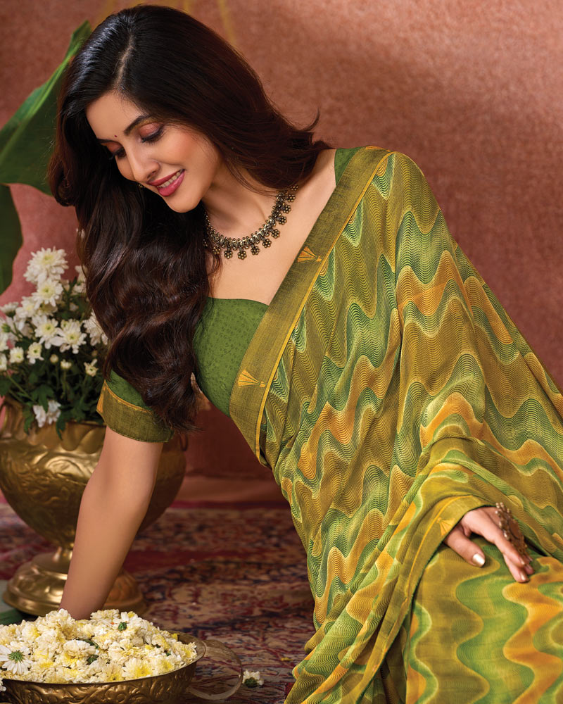 Vishal Prints Lemon Ginger Printed Georgette Saree With Fancy Border
