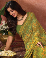 Vishal Prints Lemon Ginger Printed Georgette Saree With Fancy Border