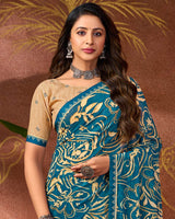 Vishal Prints Astronaut Blue Printed Georgette Saree With Fancy Border