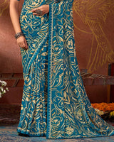 Vishal Prints Astronaut Blue Printed Georgette Saree With Fancy Border