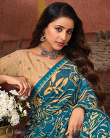 Vishal Prints Astronaut Blue Printed Georgette Saree With Fancy Border