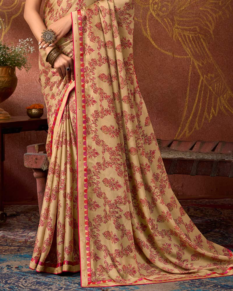 Vishal Prints Pinkish Tan Printed Georgette Saree With Fancy Border