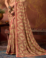 Vishal Prints Pinkish Tan Printed Georgette Saree With Fancy Border