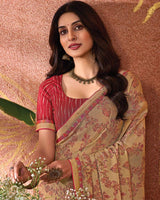 Vishal Prints Pinkish Tan Printed Georgette Saree With Fancy Border