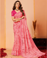 Vishal Prints Daisy Pink Printed Brasso Saree With Fancy Border