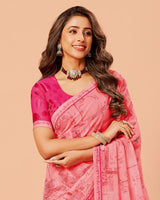 Vishal Prints Daisy Pink Printed Brasso Saree With Fancy Border