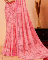 Vishal Prints Daisy Pink Printed Brasso Saree With Fancy Border