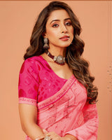 Vishal Prints Daisy Pink Printed Brasso Saree With Fancy Border
