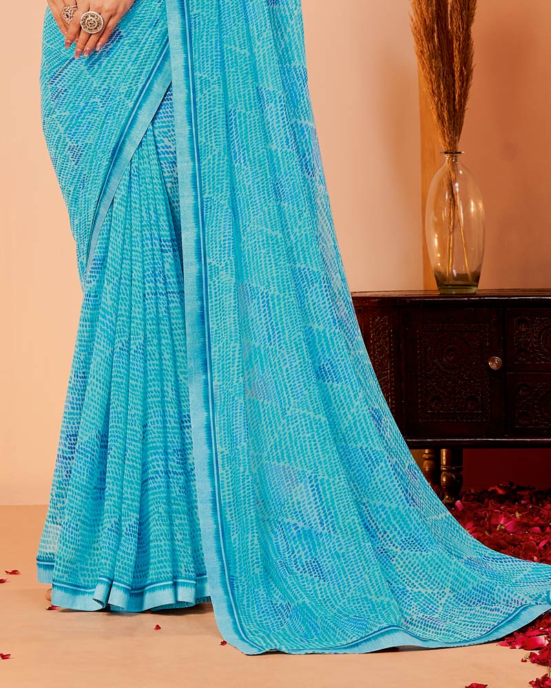 Vishal Prints Pacific Blue Printed Georgette Saree With Fancy Border