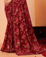 Vishal Prints Wine Red Printed Georgette Saree With Fancy Border
