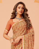 Vishal Prints Persian Orange Printed Georgette Saree With Fancy Border