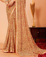 Vishal Prints Persian Orange Printed Georgette Saree With Fancy Border