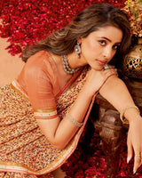 Vishal Prints Persian Orange Printed Georgette Saree With Fancy Border