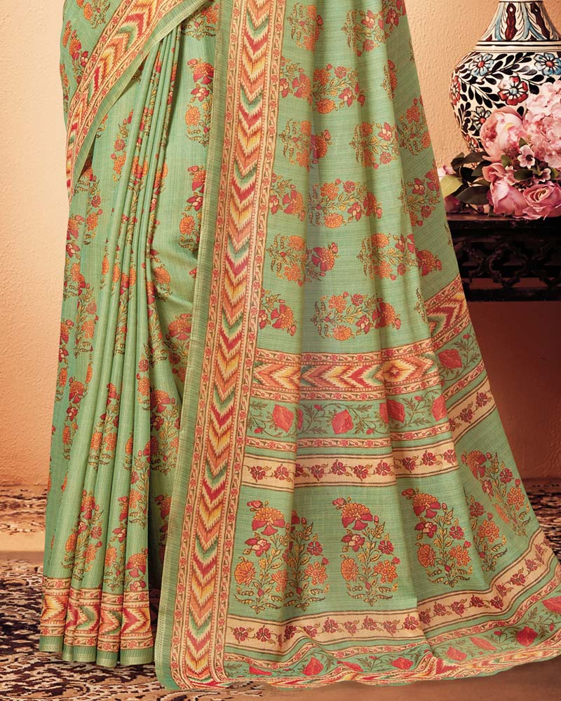 Vishal Prints Pastel Green Digital Print Cotton Silk Saree