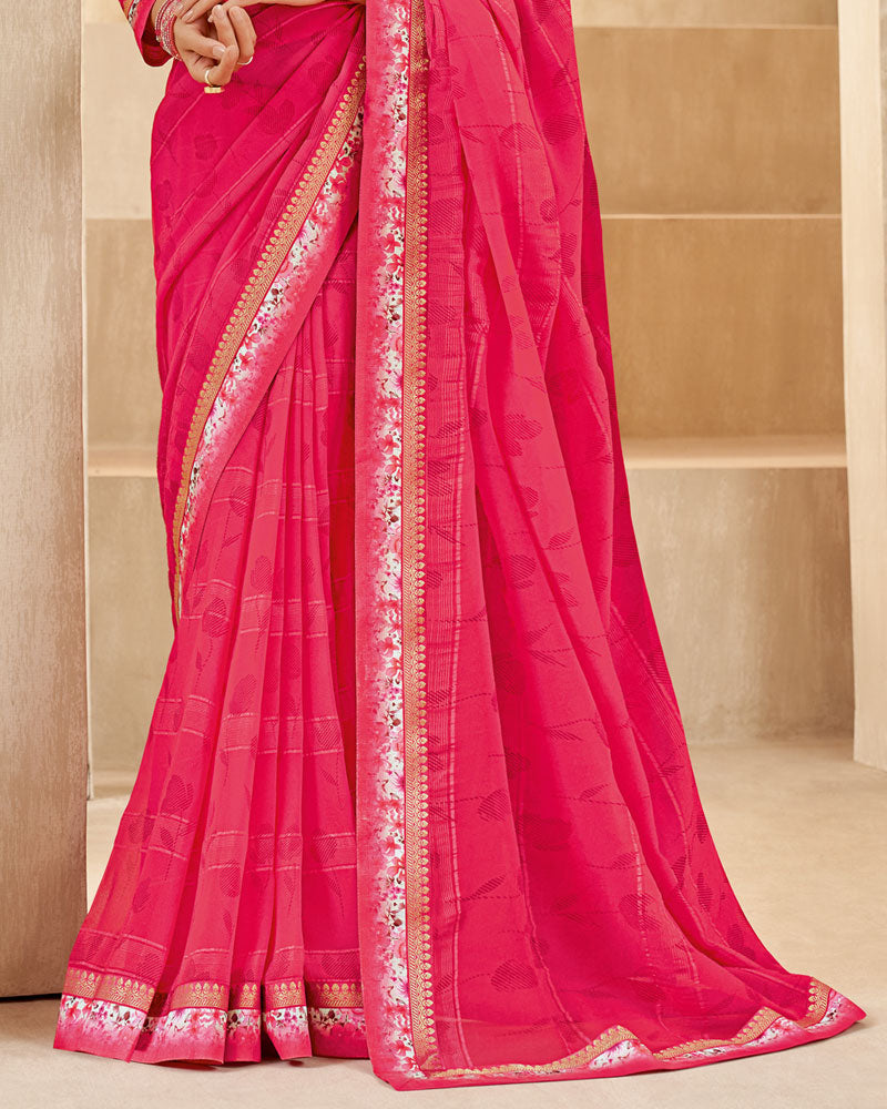 Vishal Prints Amaranth Pink Printed Georgette Saree With Fancy Border
