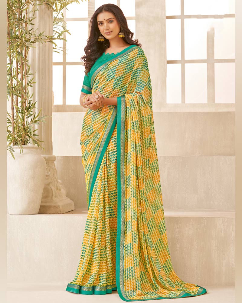 Vishal Prints Light Yellow Printed Georgette Saree With Fancy Border