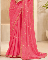 Vishal Prints Mandy Pink Printed Chiffon Saree With Foil Print And Zari Border